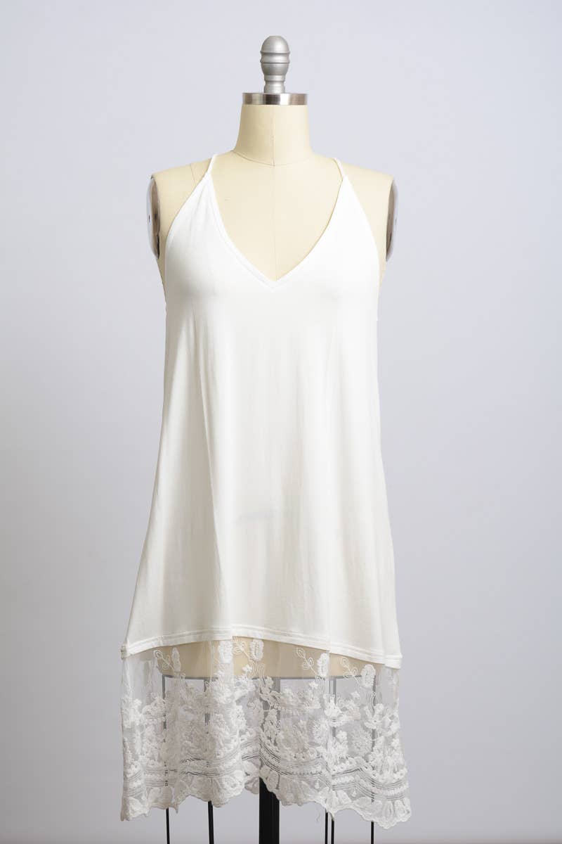 🖤 Versatile T-Back Lace Midi Slip in Ivory
