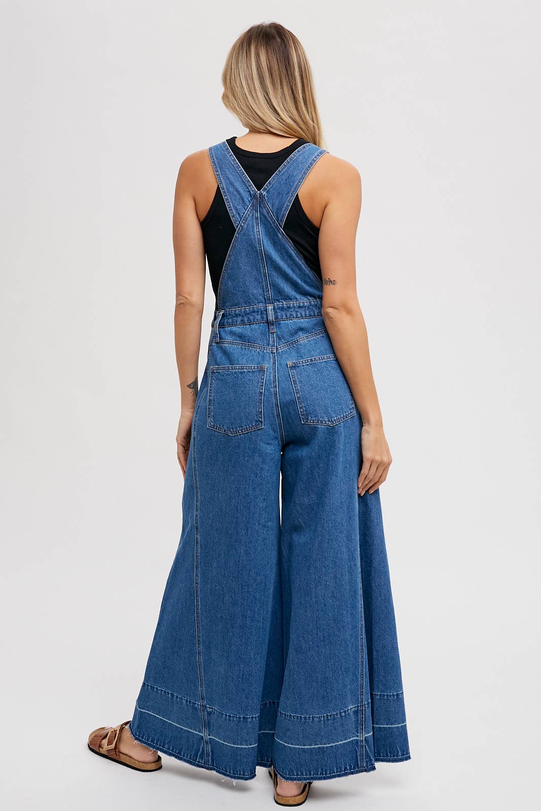 DENIM WIDE LEGS OVERALLS: MED.WASH / M