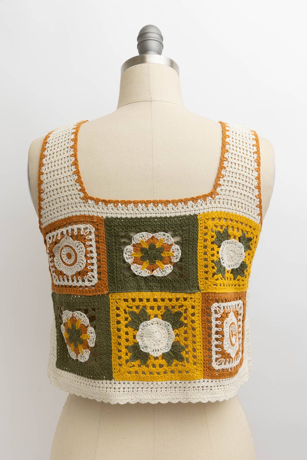 Floral Mosaic Embroidered Crochet Top: Mustard Combo