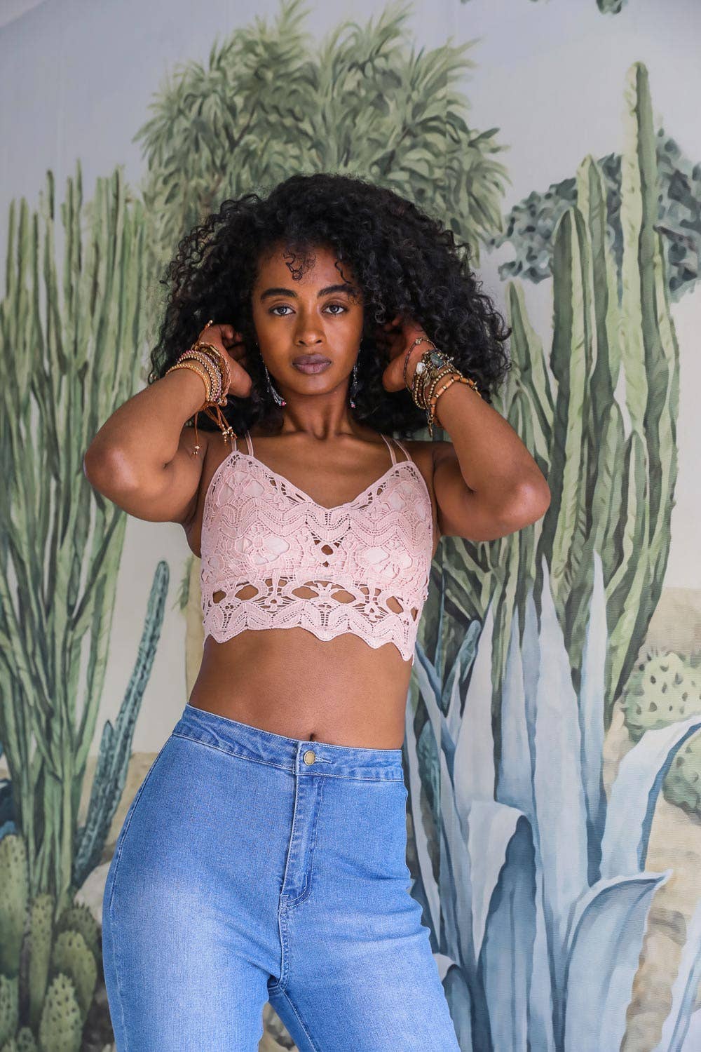 Crochet Embroidered Lace Longline Bralette: Black