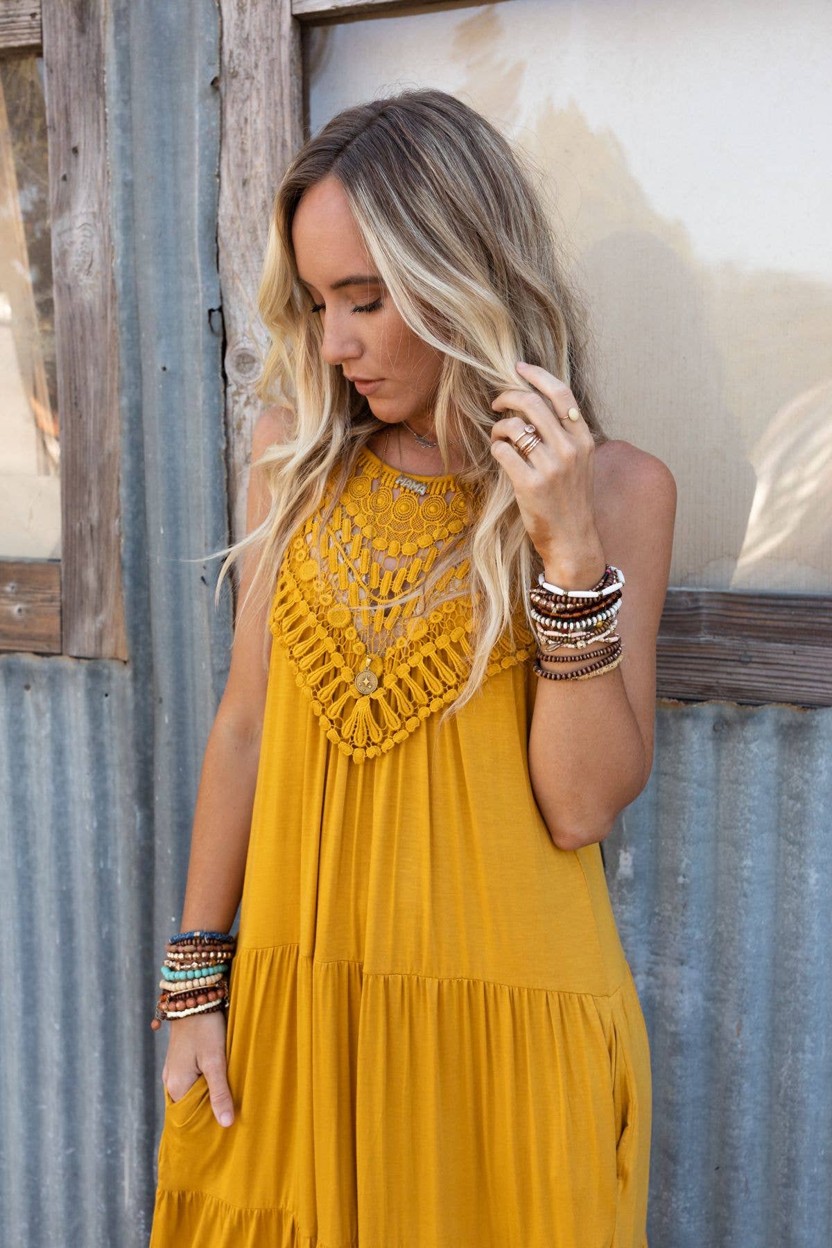 Perfection Tiered Maxi Dress - Mustard: L