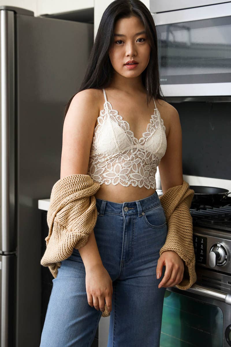 🌺 Floral Lace Racerback Bralette – Perfectly Padded!: Black / S