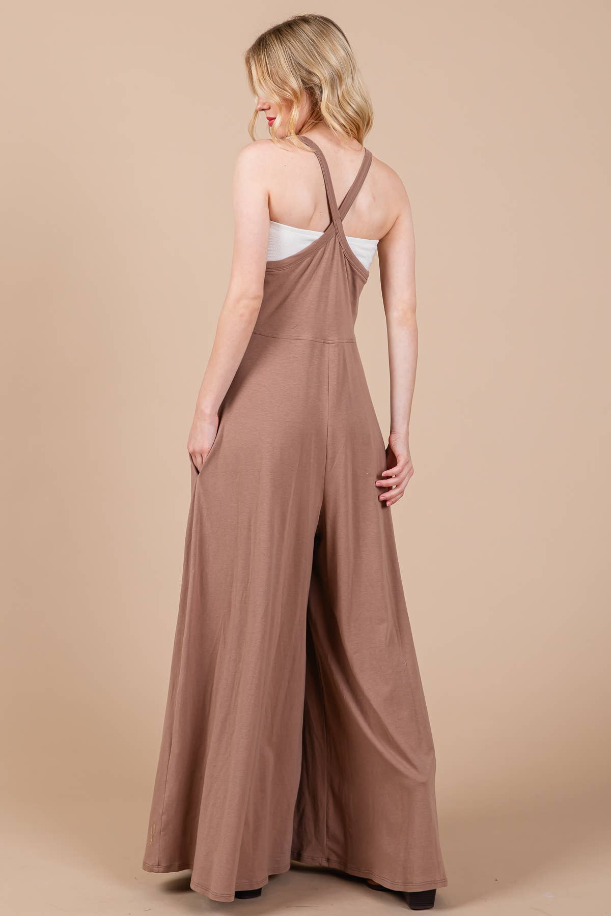 Solid Wide Leg Knit Jumpsuit MOCHA