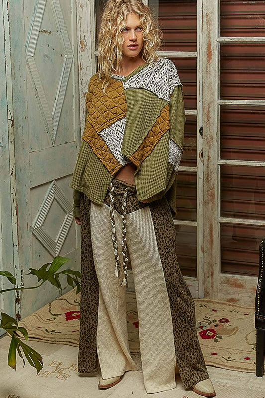 POL V-Neck Balloon Sleeve Relaxed Fit Boho Top : OLIVE / S,M,L