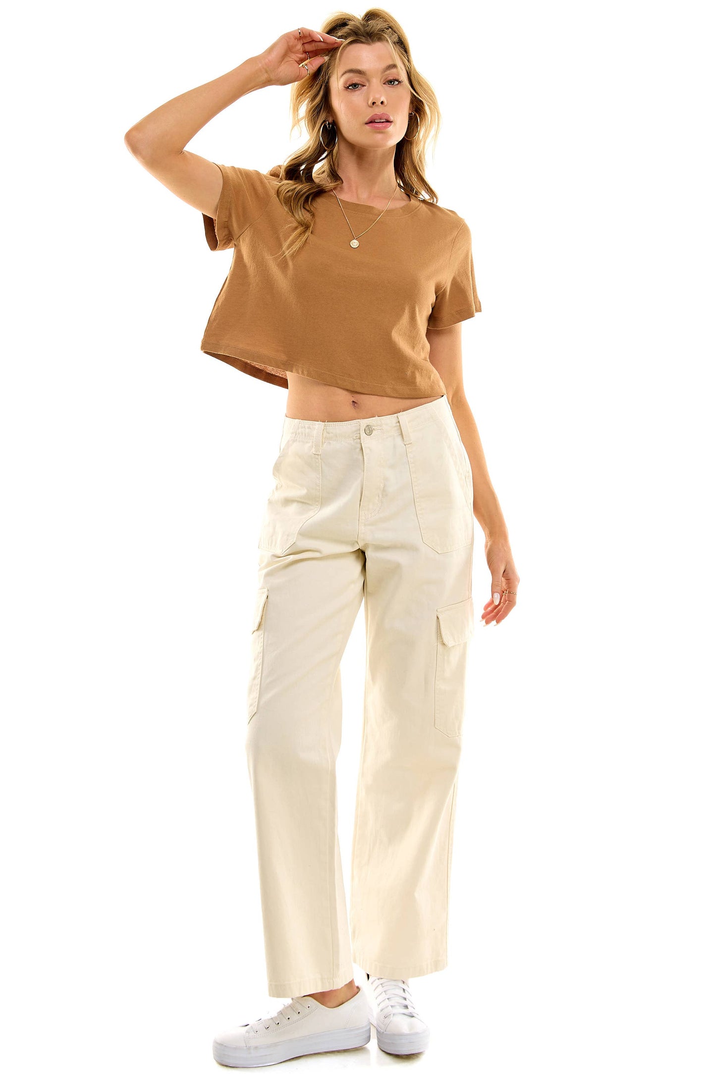 Premium cotton boxy crop tops: Honey / Large