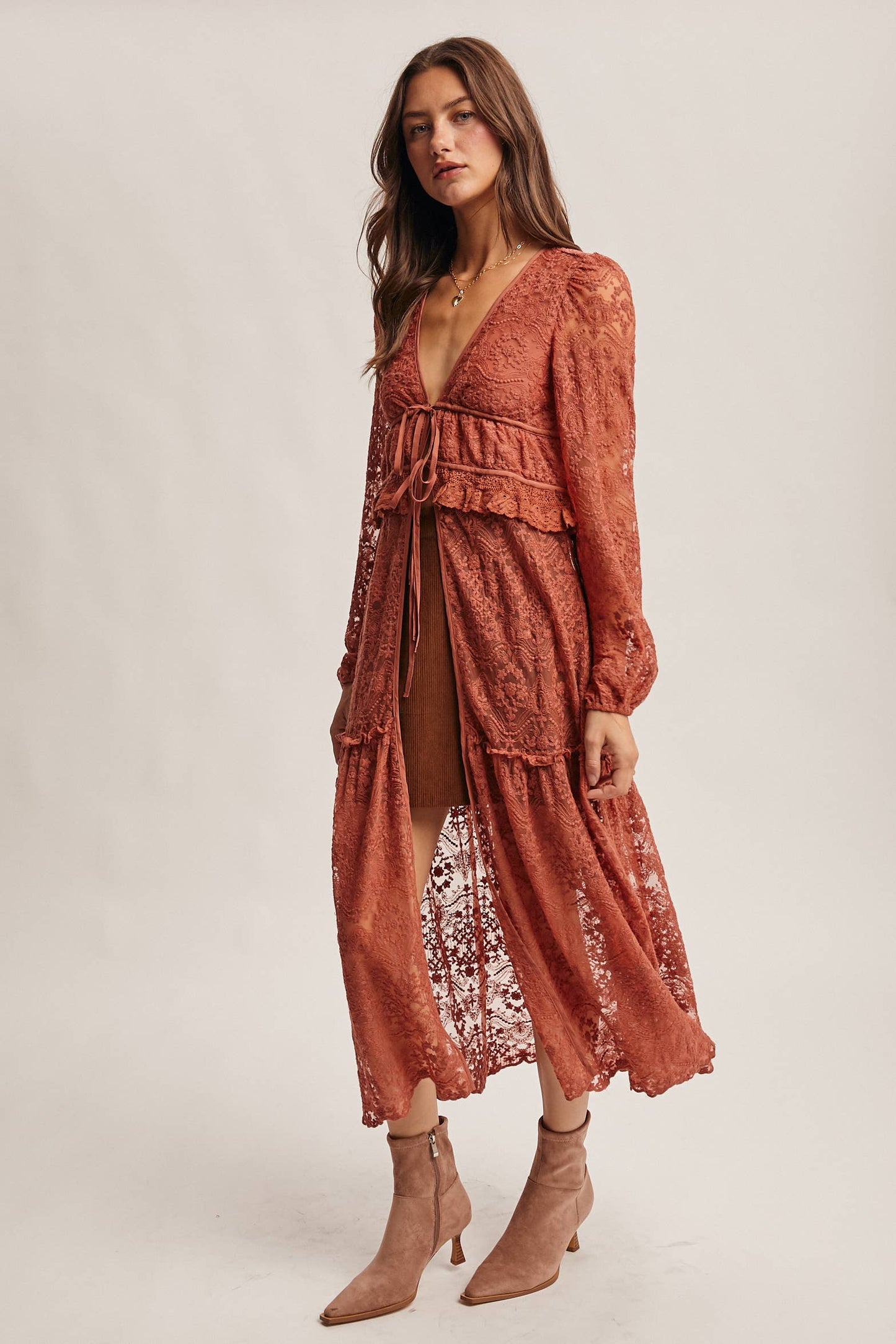 Lace Ruffle Maxi Duster FJ0003: Terracotta / Contemporary / XL