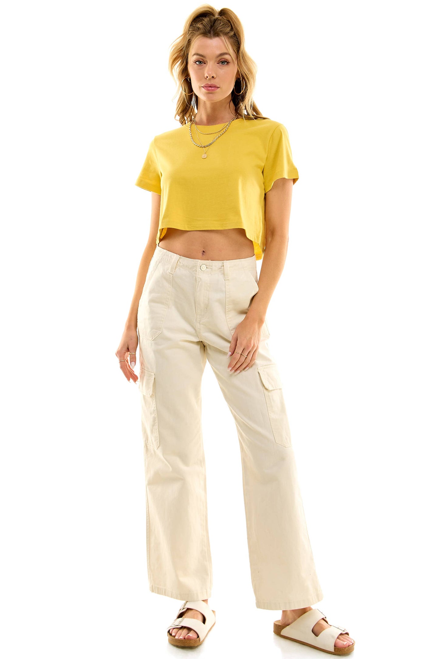 Premium cotton boxy crop tops: Honey / Large