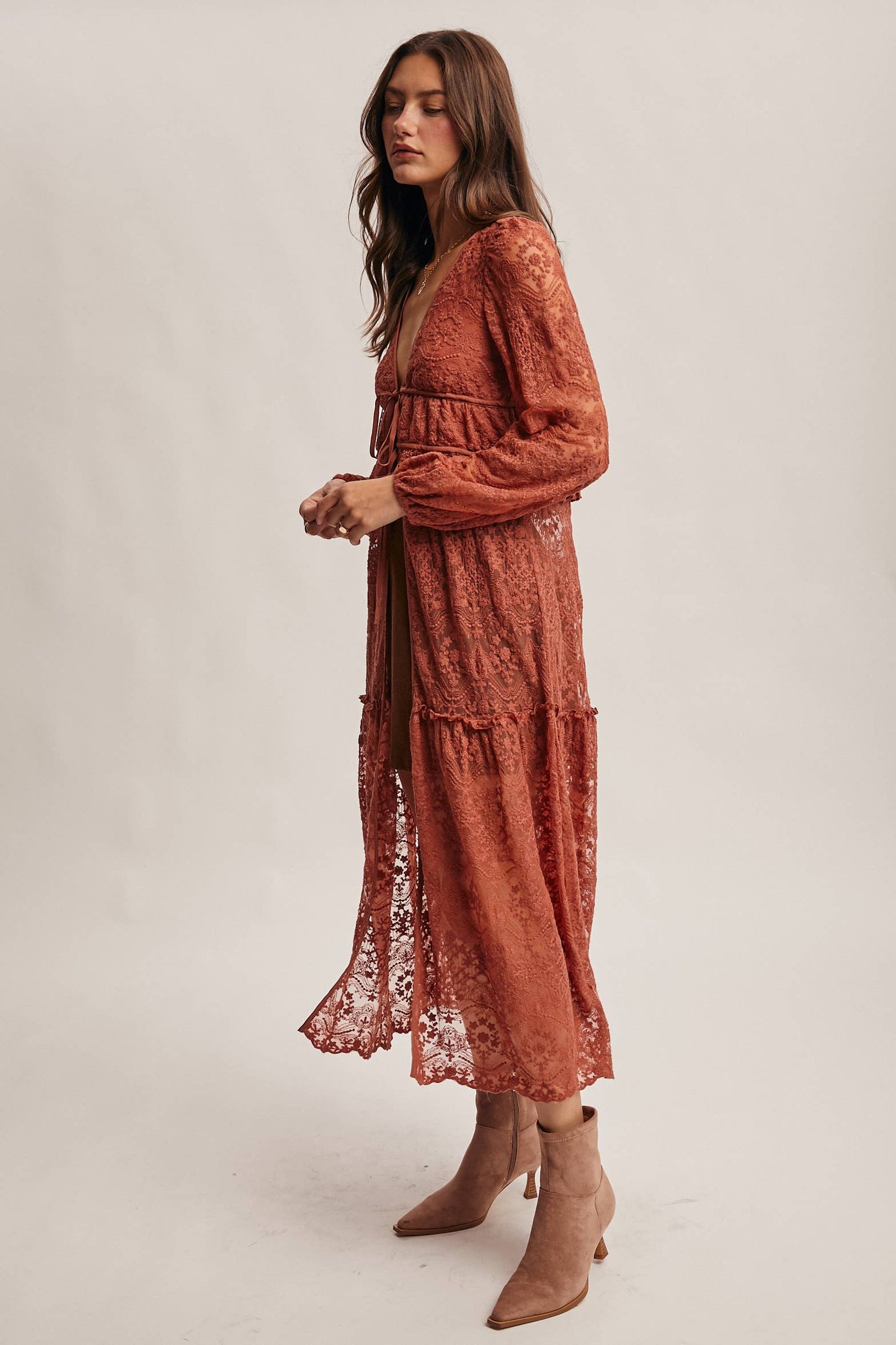 Lace Ruffle Maxi Duster FJ0003: Terracotta / Contemporary / XL