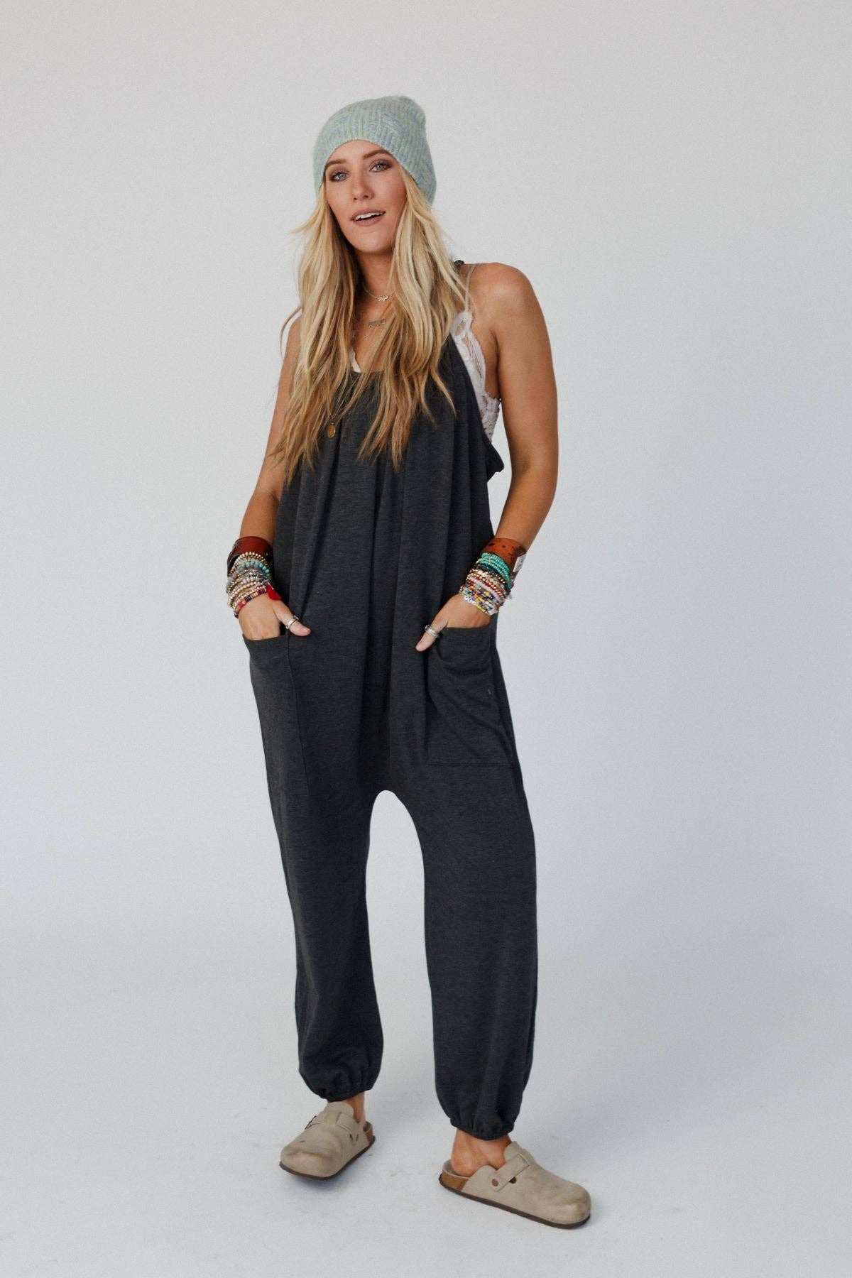 Comfort Zone Pocketed Jumpsuit - Charcoal: XL