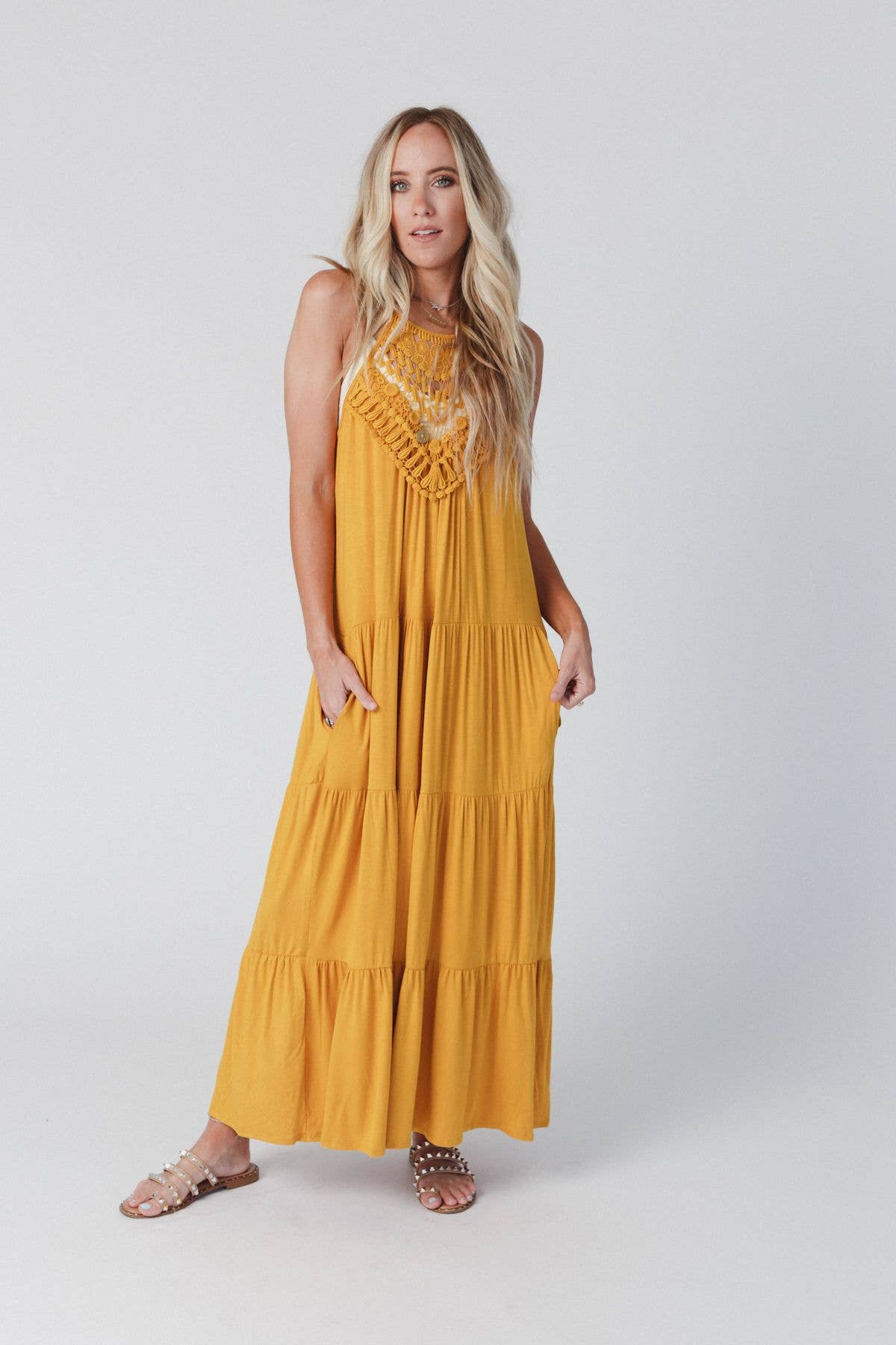 Perfection Tiered Maxi Dress - Mustard: L