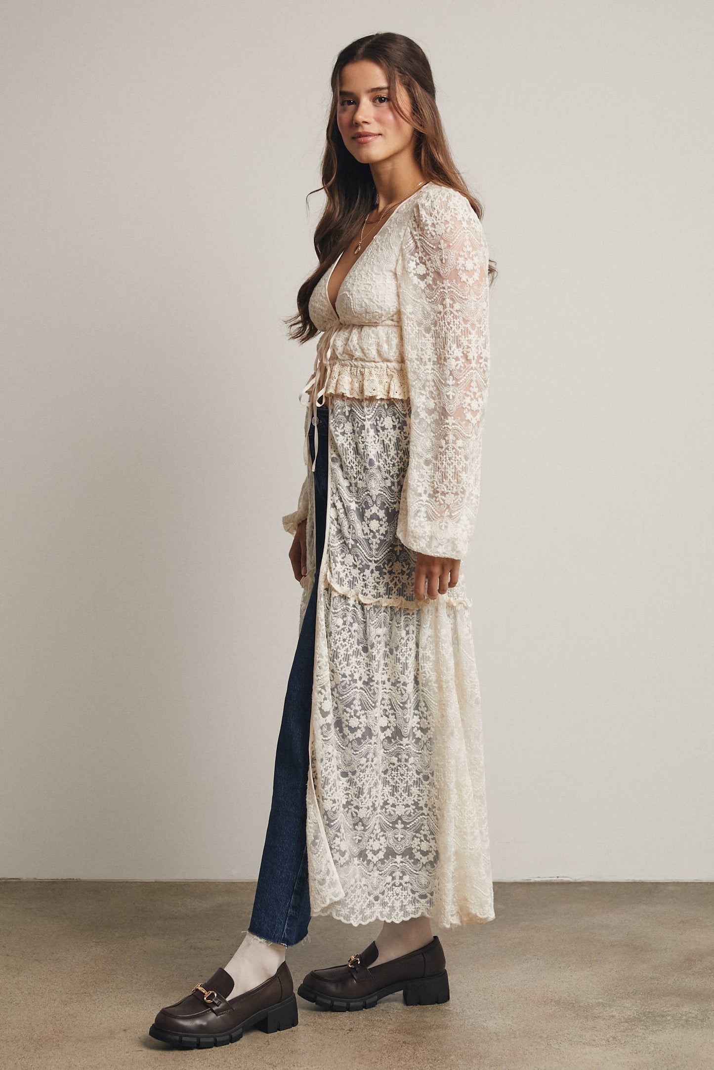 Lace Ruffle Maxi Duster FJ0003: Terracotta / Contemporary / M