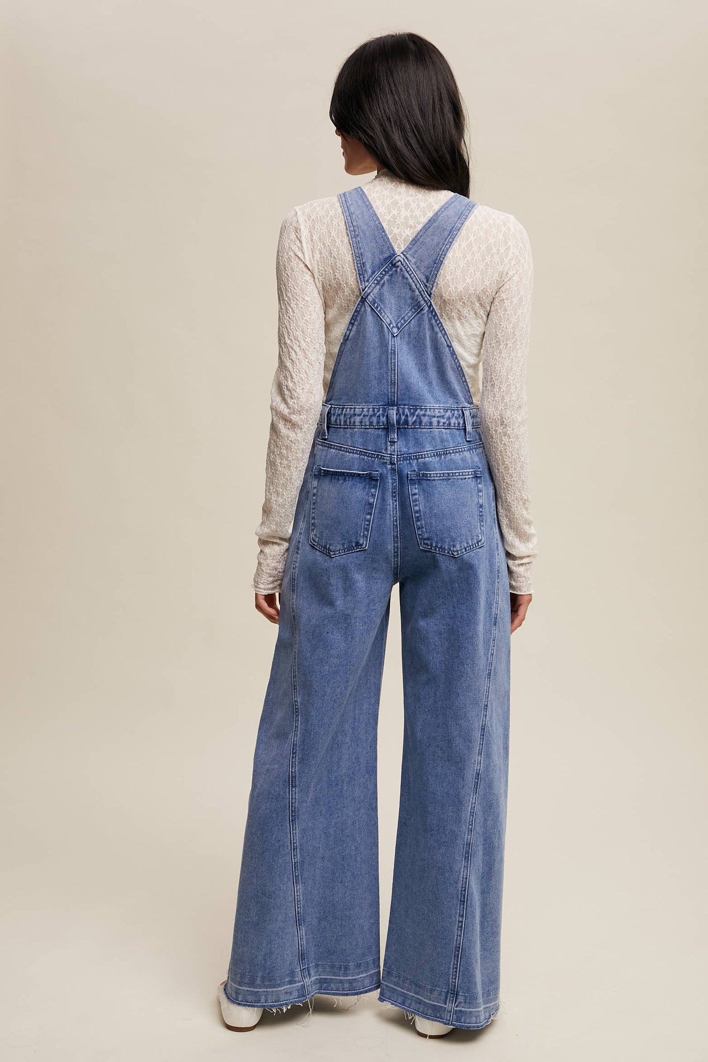 Wide-Leg Denim Overalls: Light Denim / S,M,L,XL
