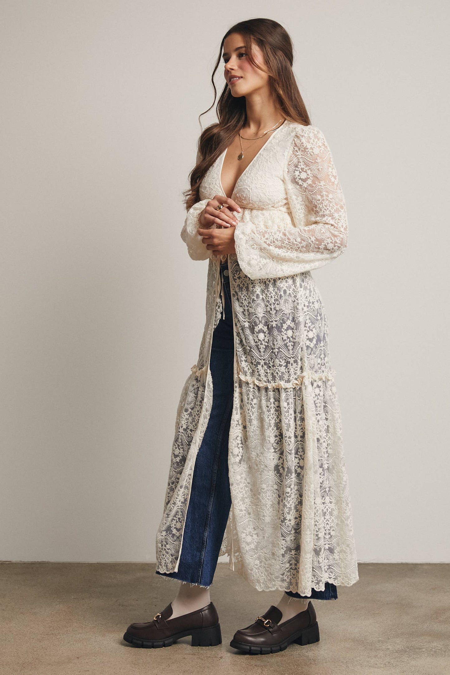 Lace Ruffle Maxi Duster FJ0003: Terracotta / Contemporary / S