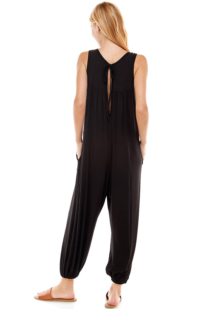 Ruched Front Sleeveless Harem Jumpsuit: Large