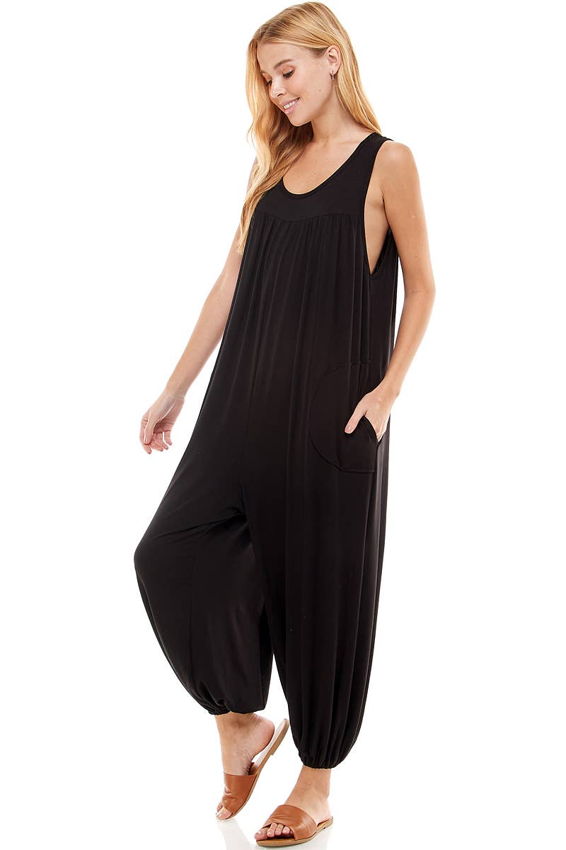 Ruched Front Sleeveless Harem Jumpsuit: Large