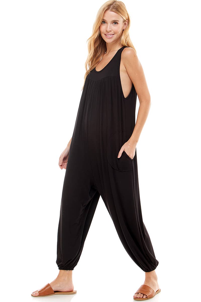 Ruched Front Sleeveless Harem Jumpsuit: Large