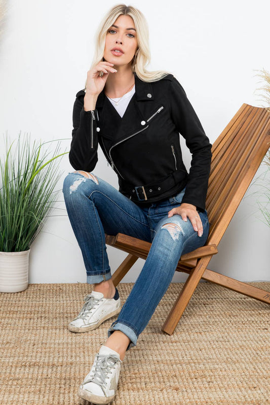 Suede Shell Moto Jacket - L