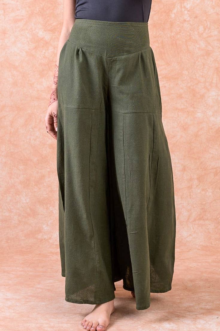 ONE SIZE WIDE PANTS WITH BACK SMOKING DETAIL: OLIVE / ONESIZE