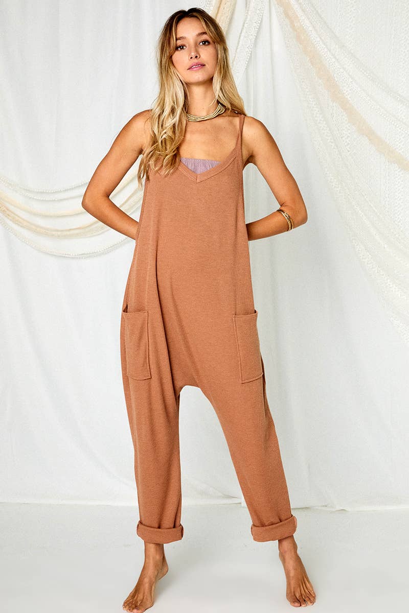 Solid Harem Jumpsuit with Pockets BLACK