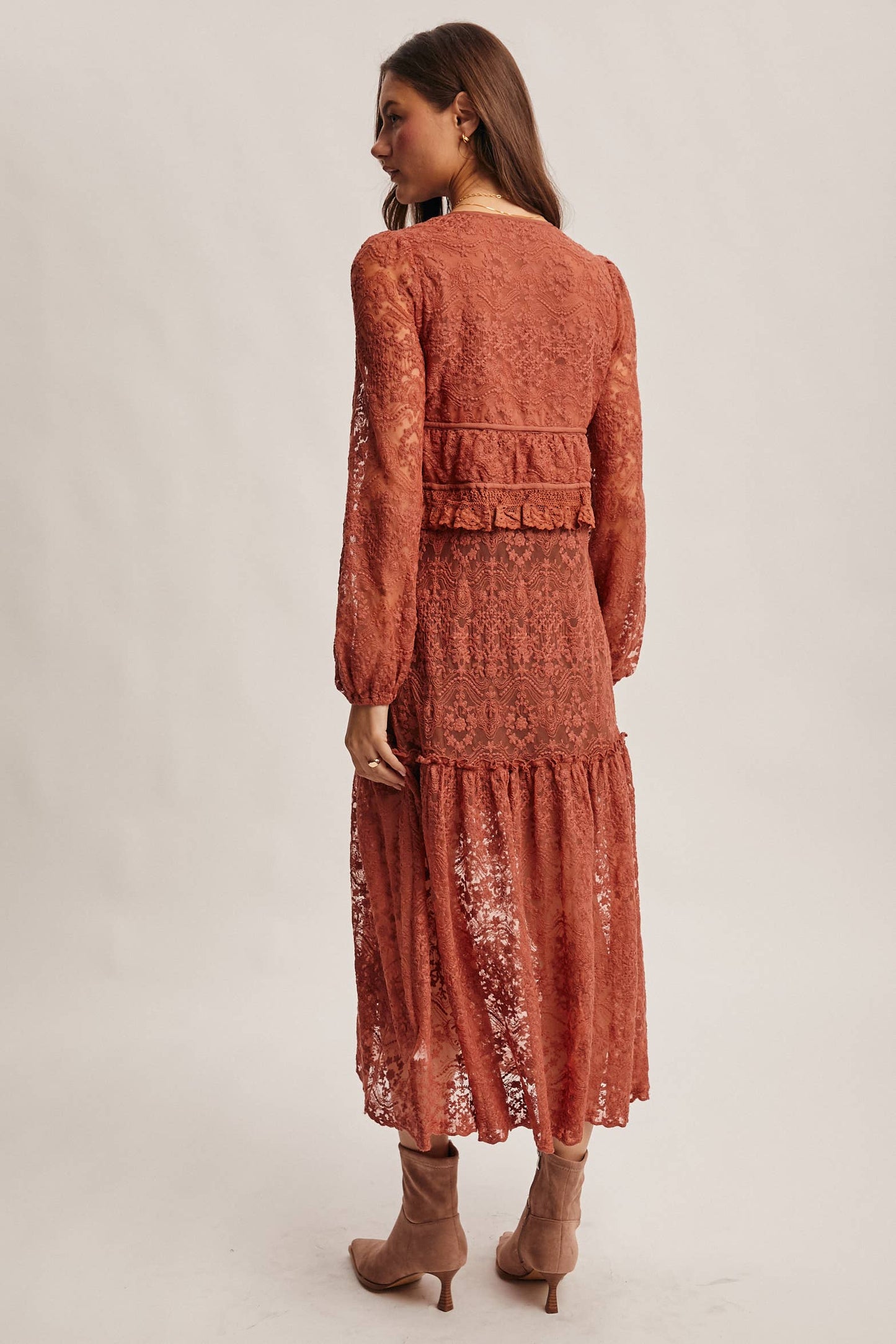 Lace Ruffle Maxi Duster FJ0003: Terracotta / Contemporary / XL