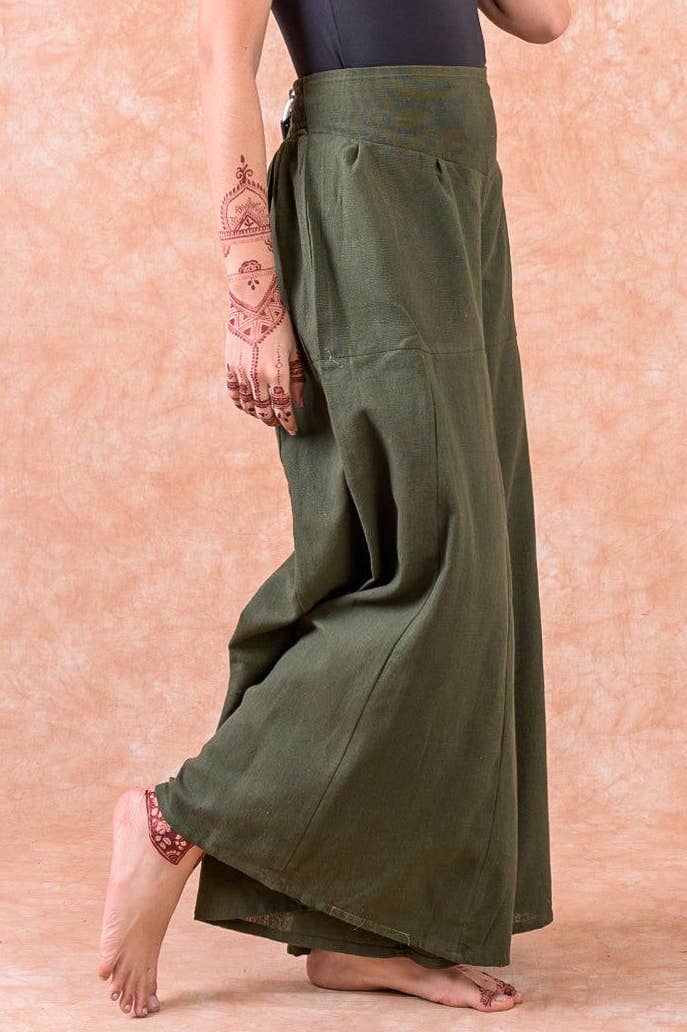 ONE SIZE WIDE PANTS WITH BACK SMOKING DETAIL: OLIVE / ONESIZE