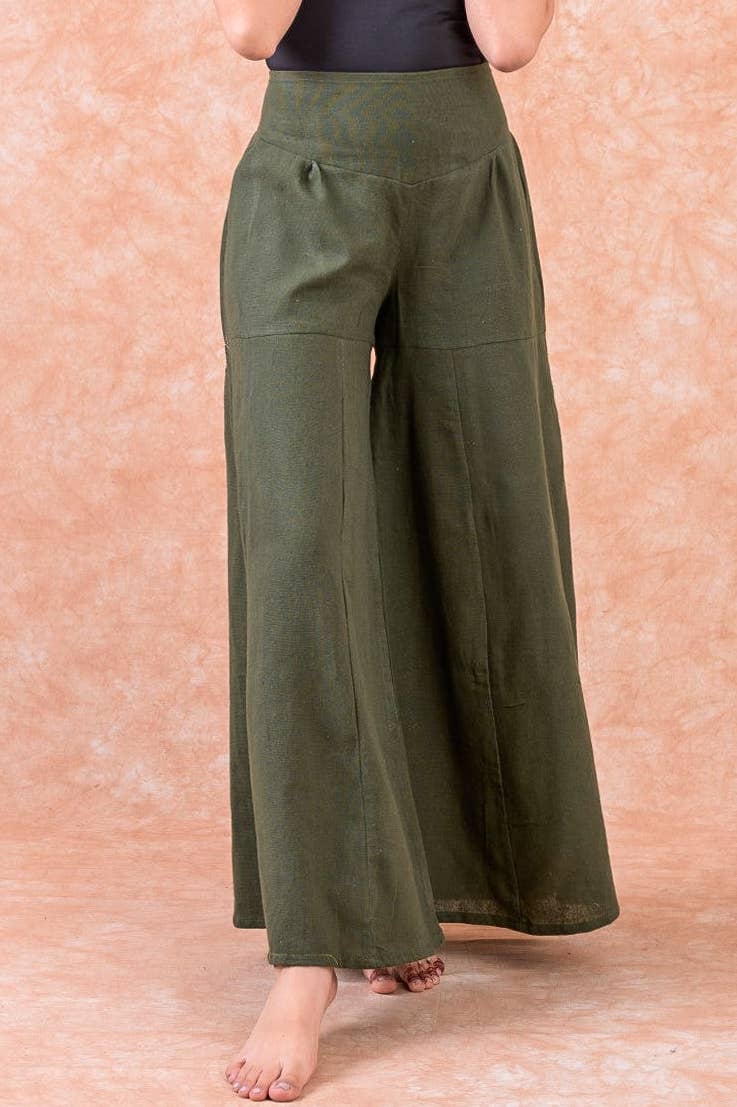 ONE SIZE WIDE PANTS WITH BACK SMOKING DETAIL: OLIVE / ONESIZE