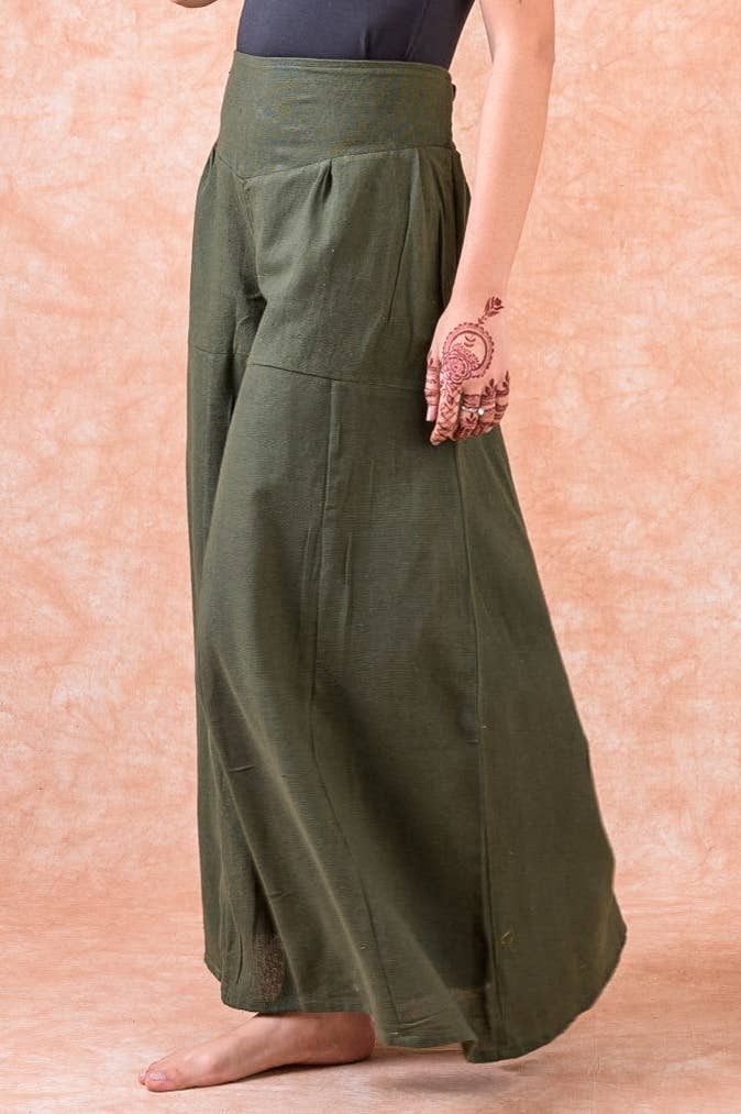 ONE SIZE WIDE PANTS WITH BACK SMOKING DETAIL: OLIVE / ONESIZE