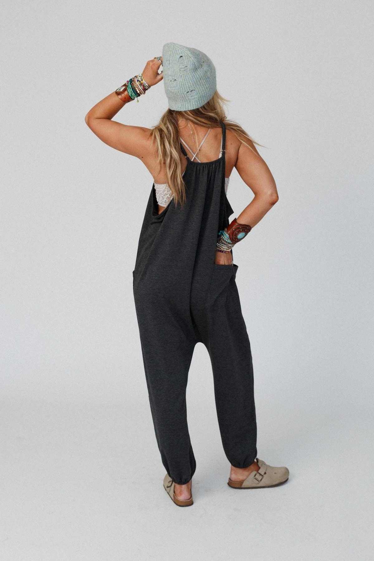 Comfort Zone Pocketed Jumpsuit - Charcoal: XL