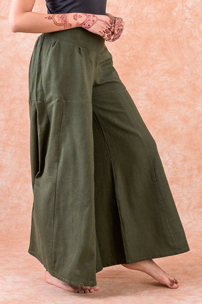 ONE SIZE WIDE PANTS WITH BACK SMOKING DETAIL: OLIVE / ONESIZE