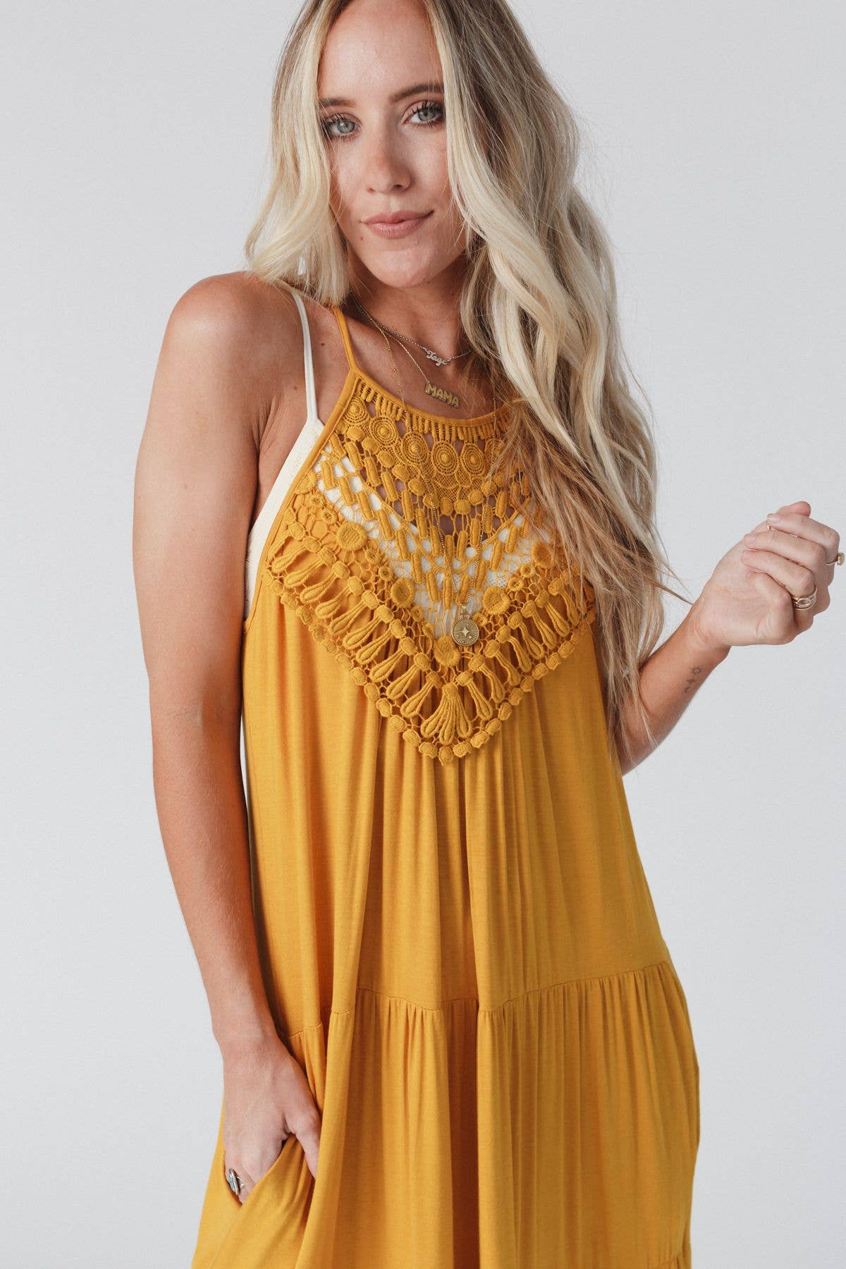 Perfection Tiered Maxi Dress - Mustard: L