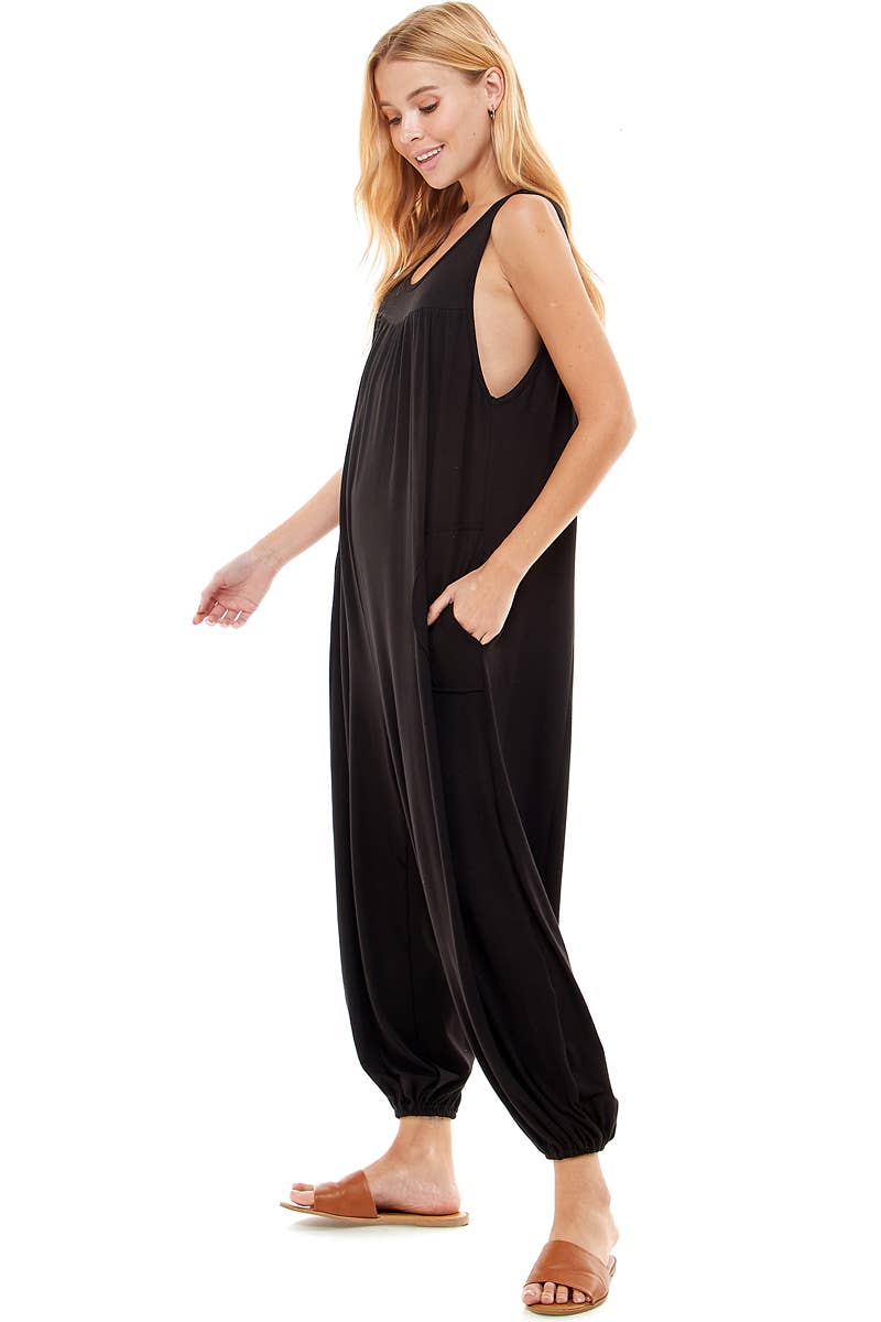 Ruched Front Sleeveless Harem Jumpsuit: Large