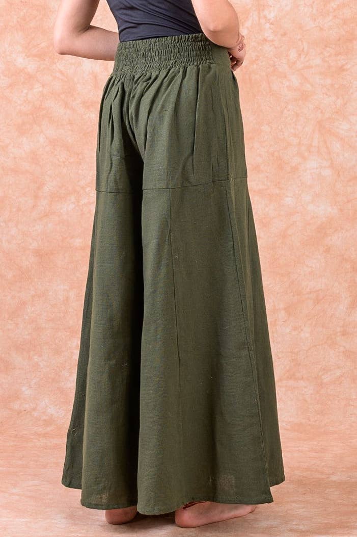 ONE SIZE WIDE PANTS WITH BACK SMOKING DETAIL: OLIVE / ONESIZE