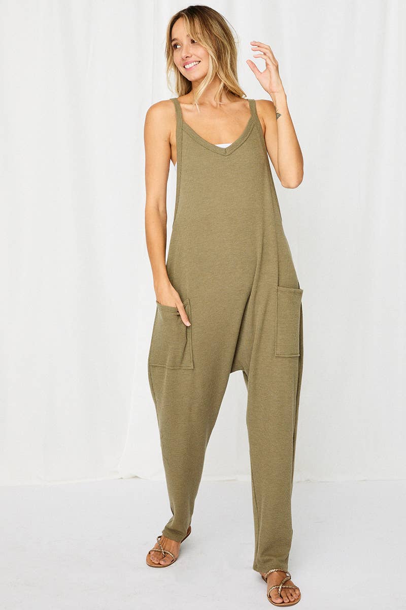 Solid Harem Jumpsuit with Pockets BLACK