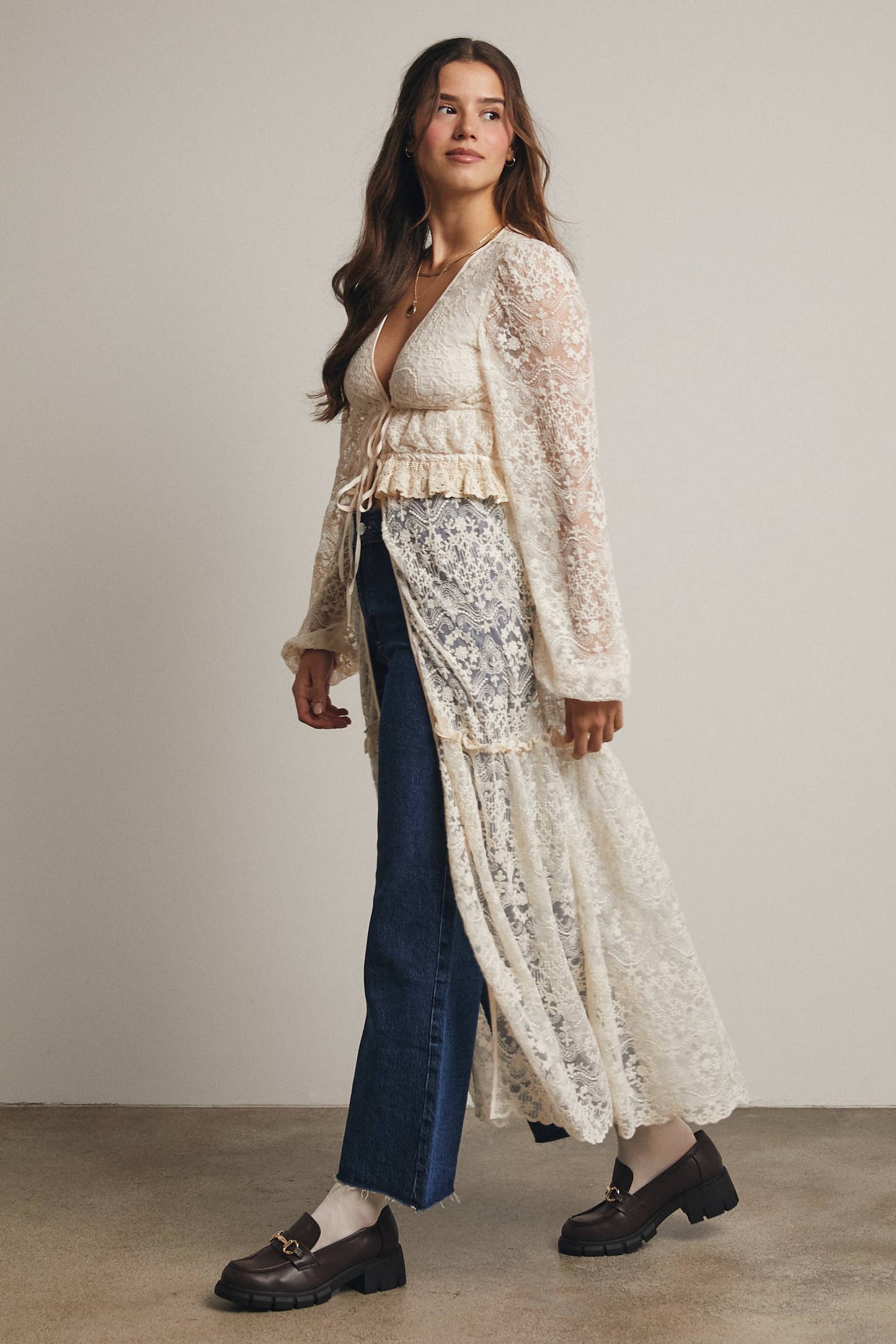 Lace Ruffle Maxi Duster FJ0003: Terracotta / Contemporary / S