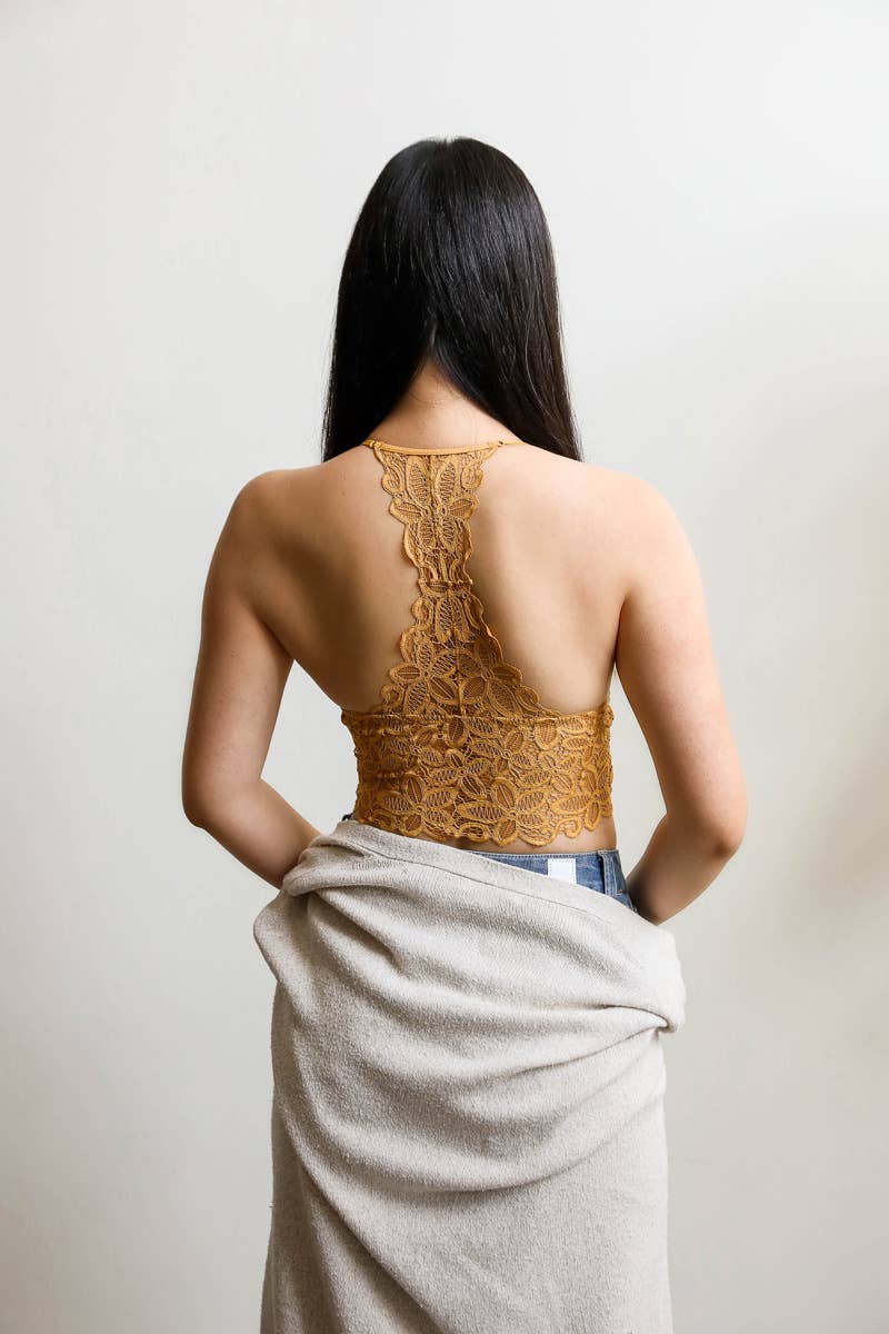 🌺 Floral Lace Racerback Bralette – Perfectly Padded!: Black / M