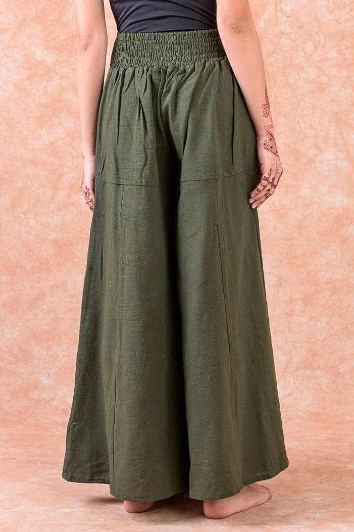 ONE SIZE WIDE PANTS WITH BACK SMOKING DETAIL: OLIVE / ONESIZE