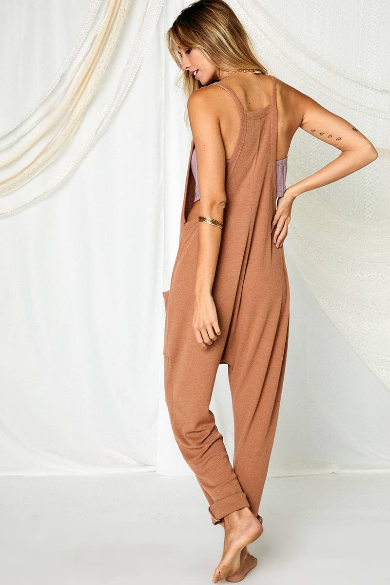 Solid Harem Jumpsuit with Pockets BLACK