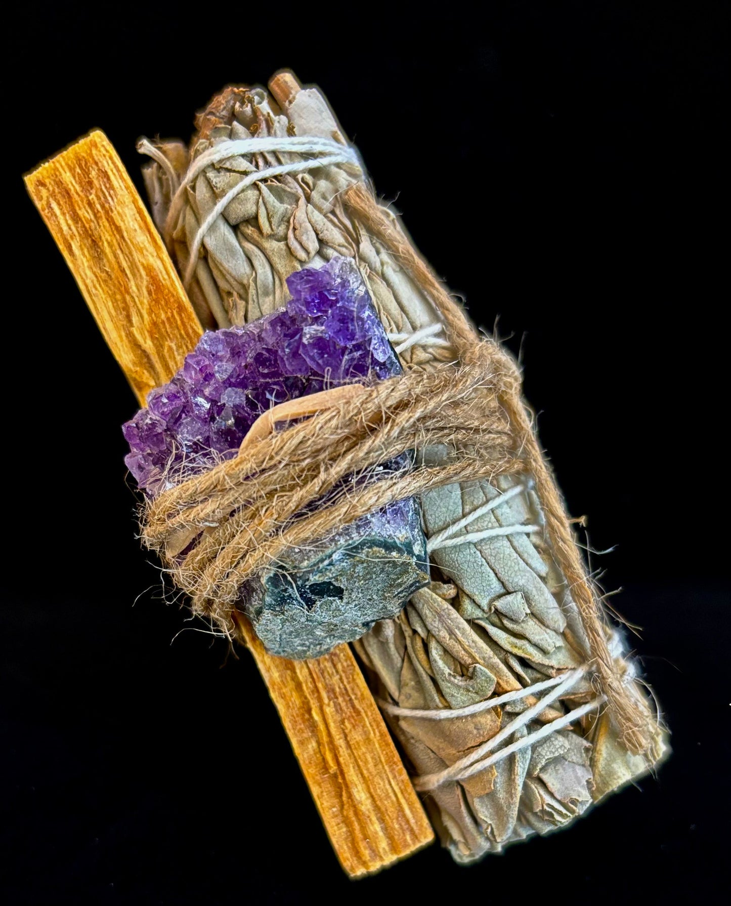 4" White Sage, Palo Santo & Amethyst Crystal Cleansing Bundle – Ethically Sourced from Mexico