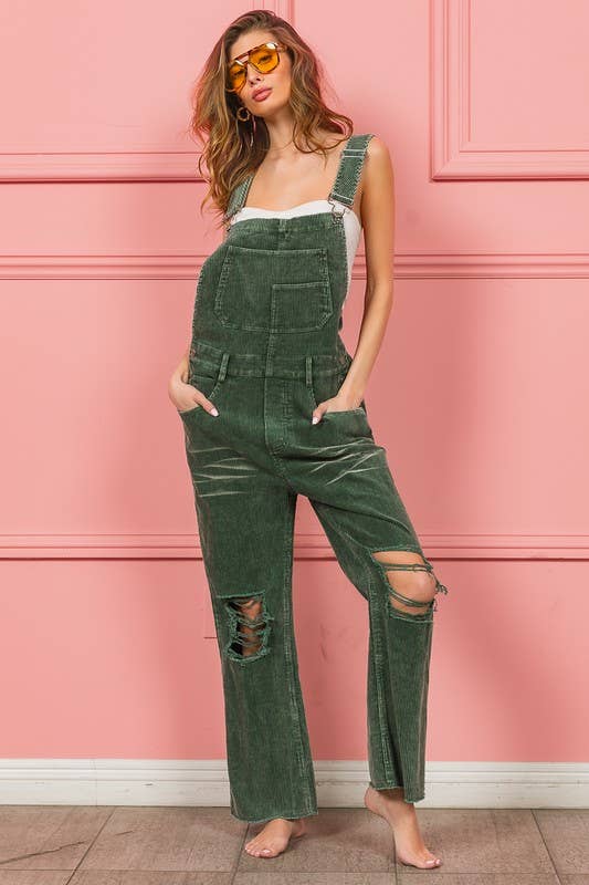 Distressed Vintage Wash Overalls: VINTAGE RUST o