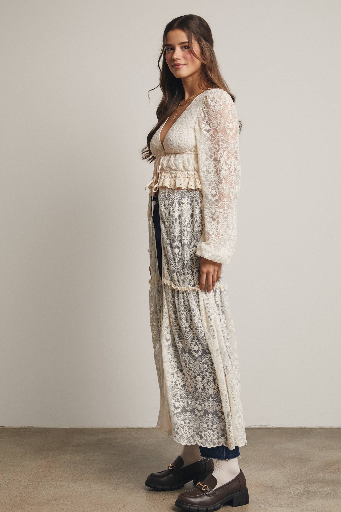 Lace Ruffle Maxi Duster FJ0003: Terracotta / Contemporary / M