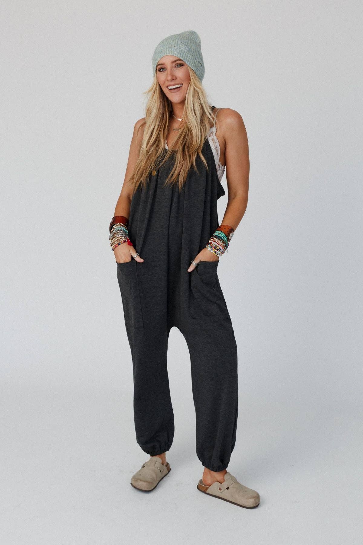 Comfort Zone Pocketed Jumpsuit - Charcoal: XL