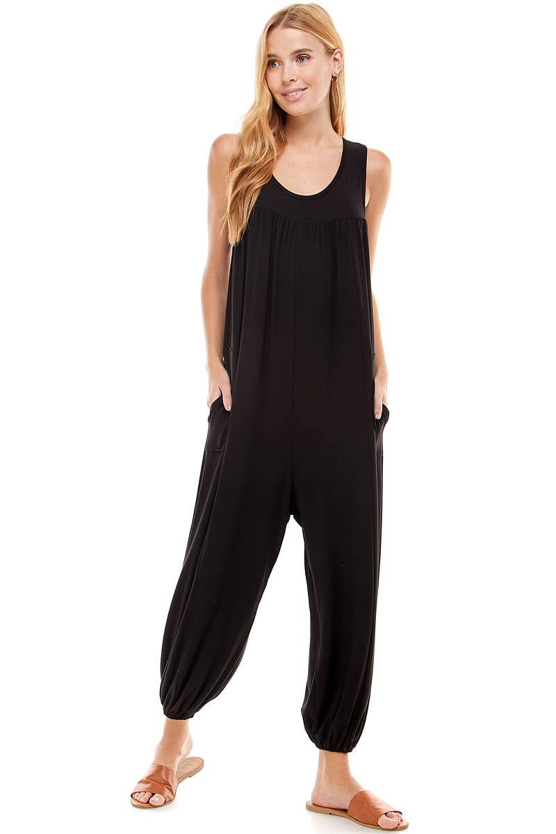 Ruched Front Sleeveless Harem Jumpsuit: Large