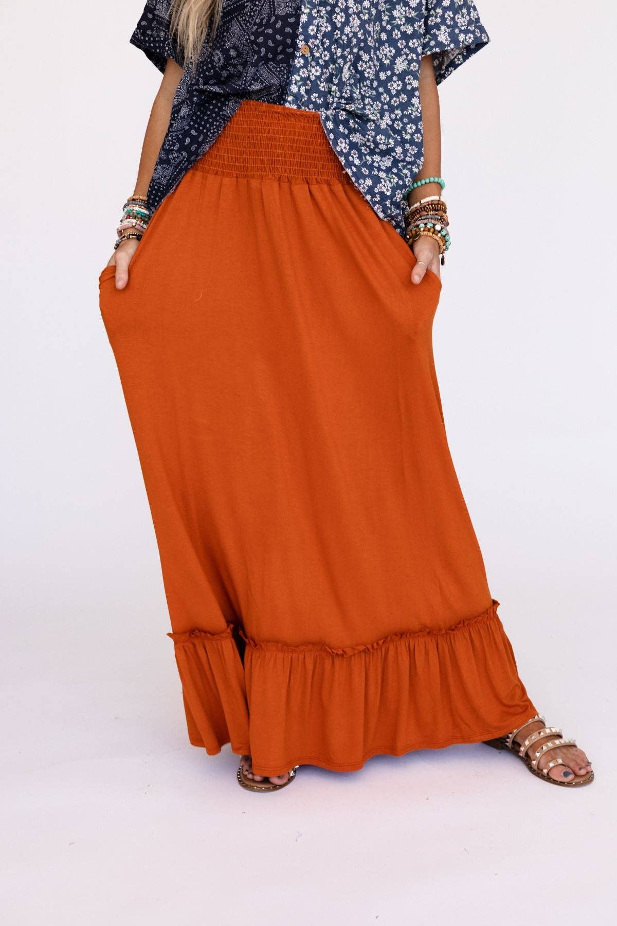 Ronnie Ruffle Maxi Skirt - Spice: XL