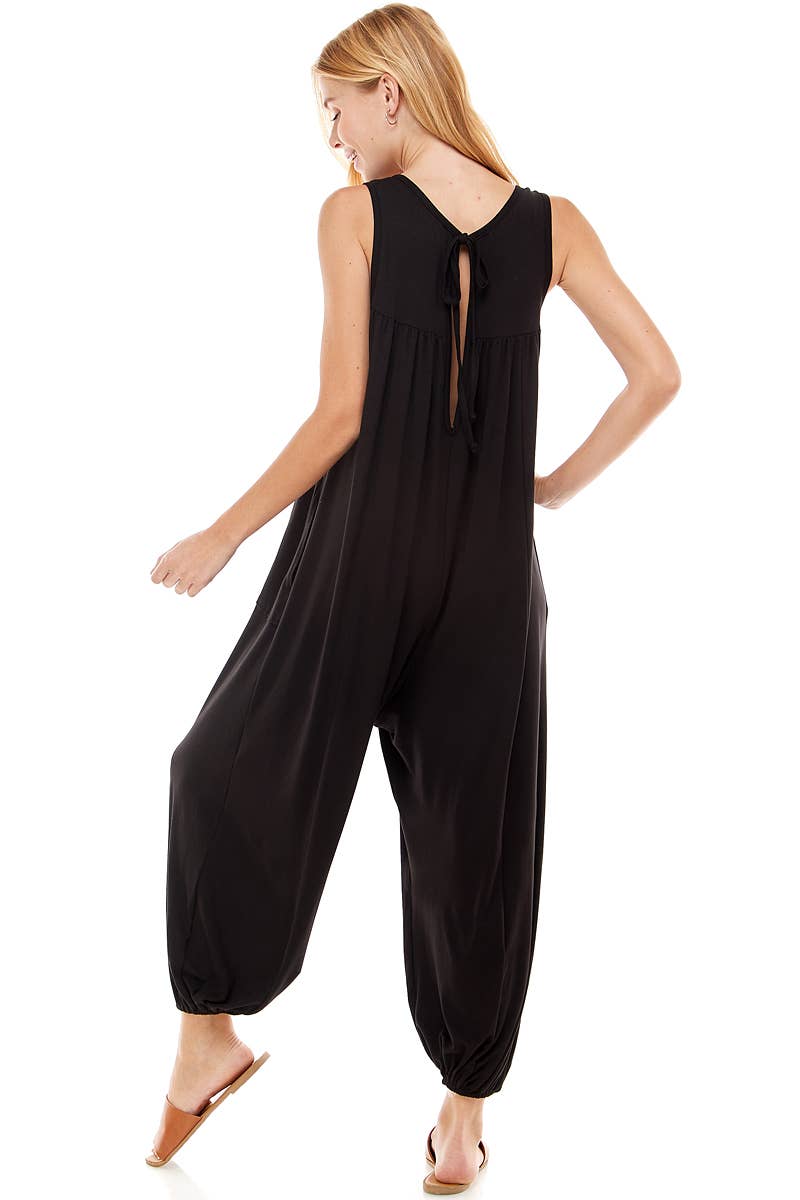 Ruched Front Sleeveless Harem Jumpsuit: Large