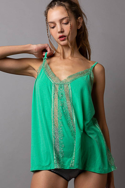 Sleeveless Lace Tank Top: SHAMROCK / M