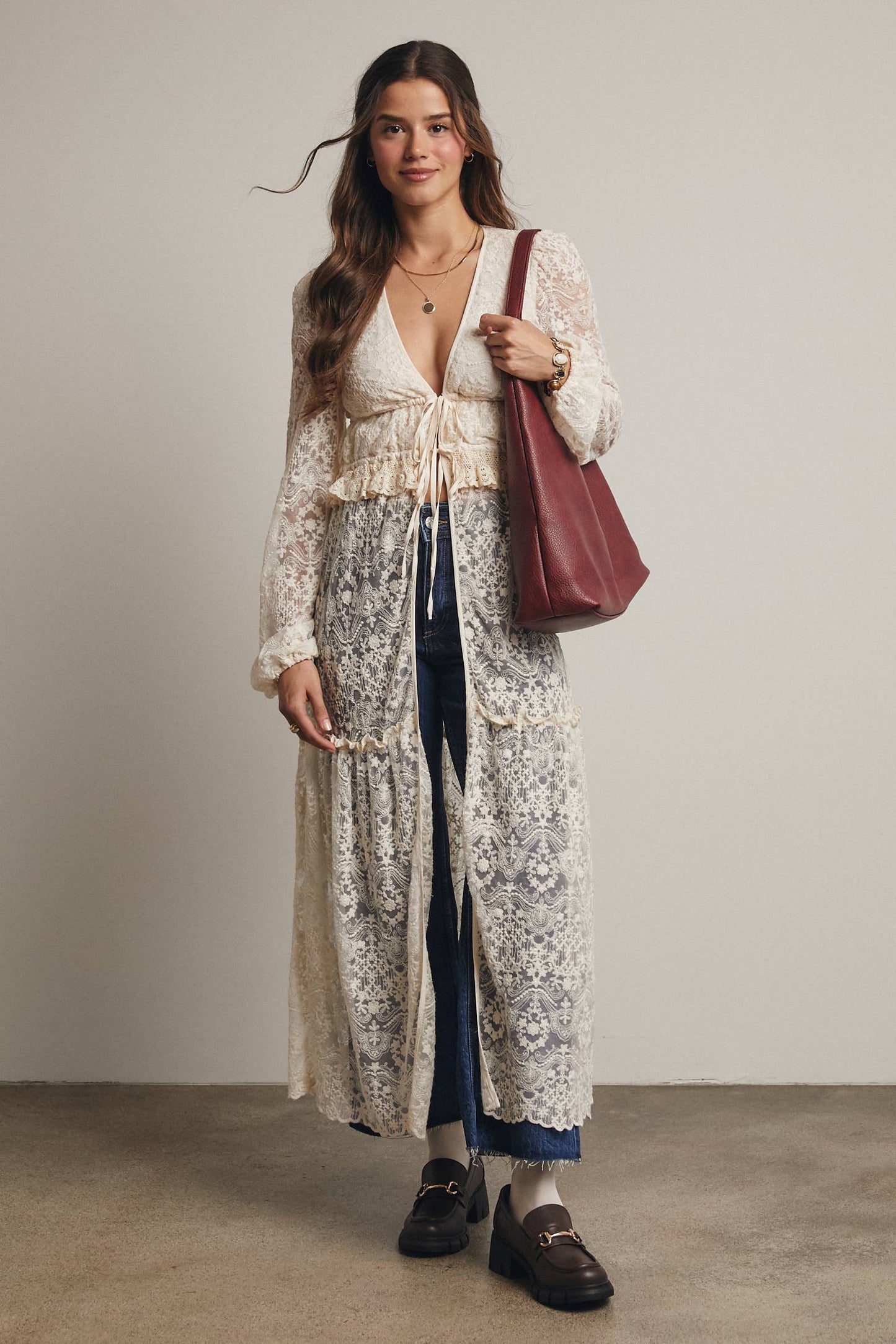 Lace Ruffle Maxi Duster FJ0003: Terracotta / Contemporary / S