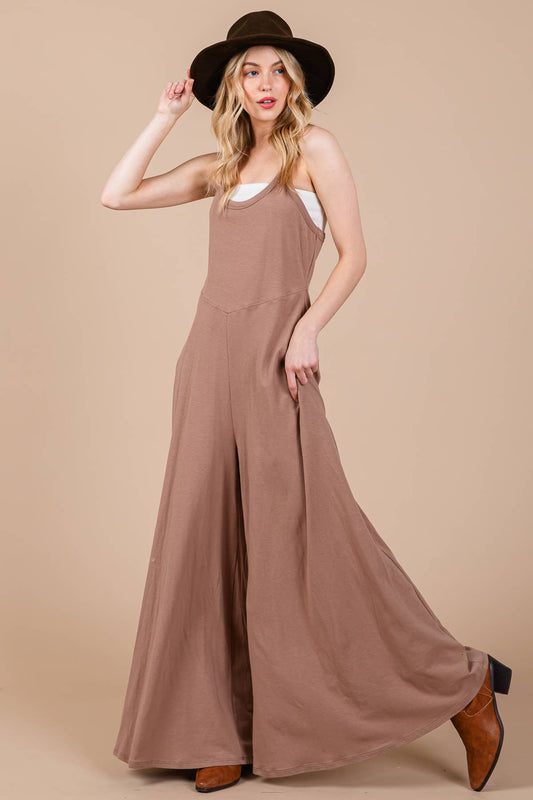 Solid Wide Leg Knit Jumpsuit MOCHA