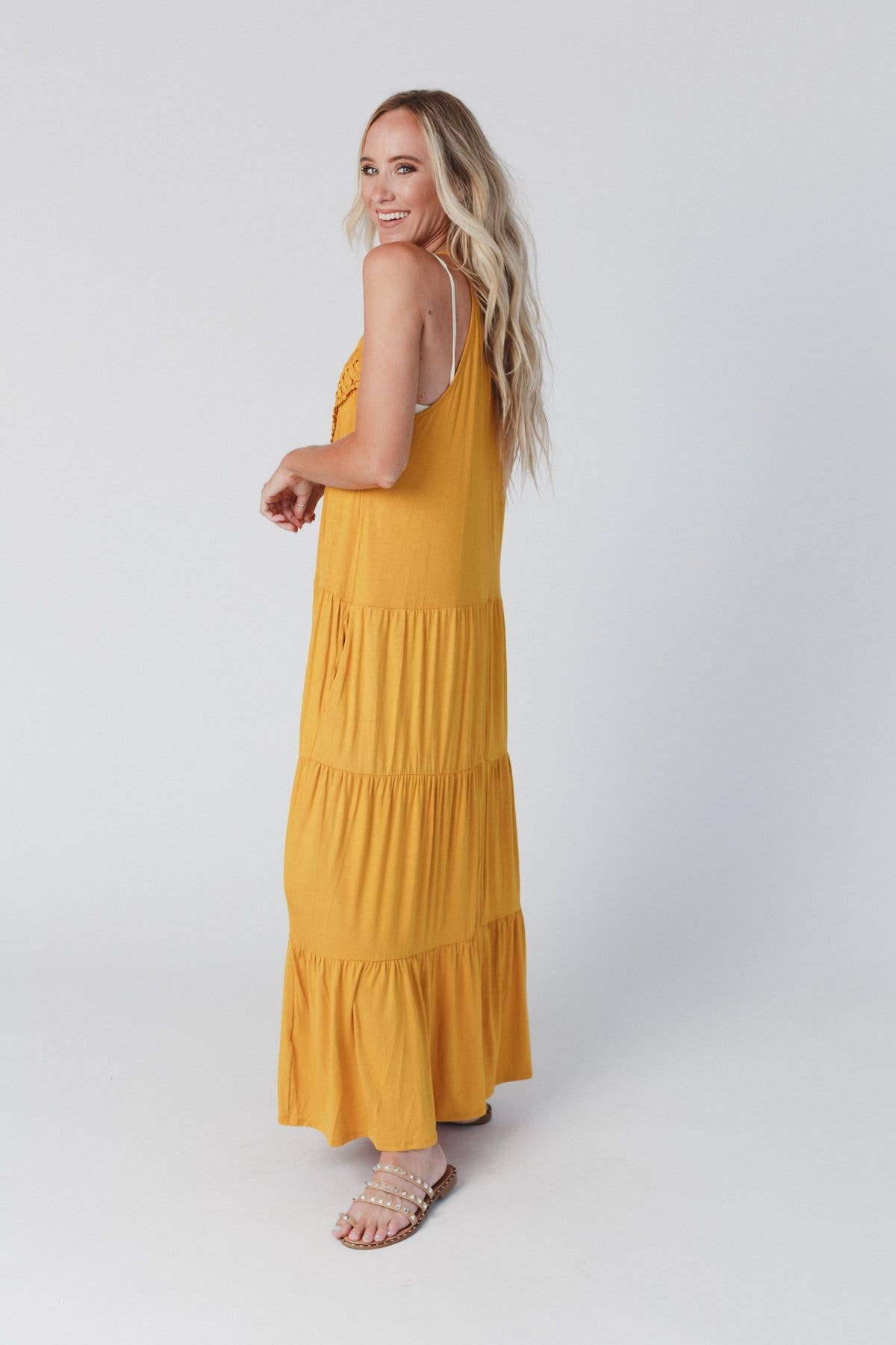 Perfection Tiered Maxi Dress - Mustard: L