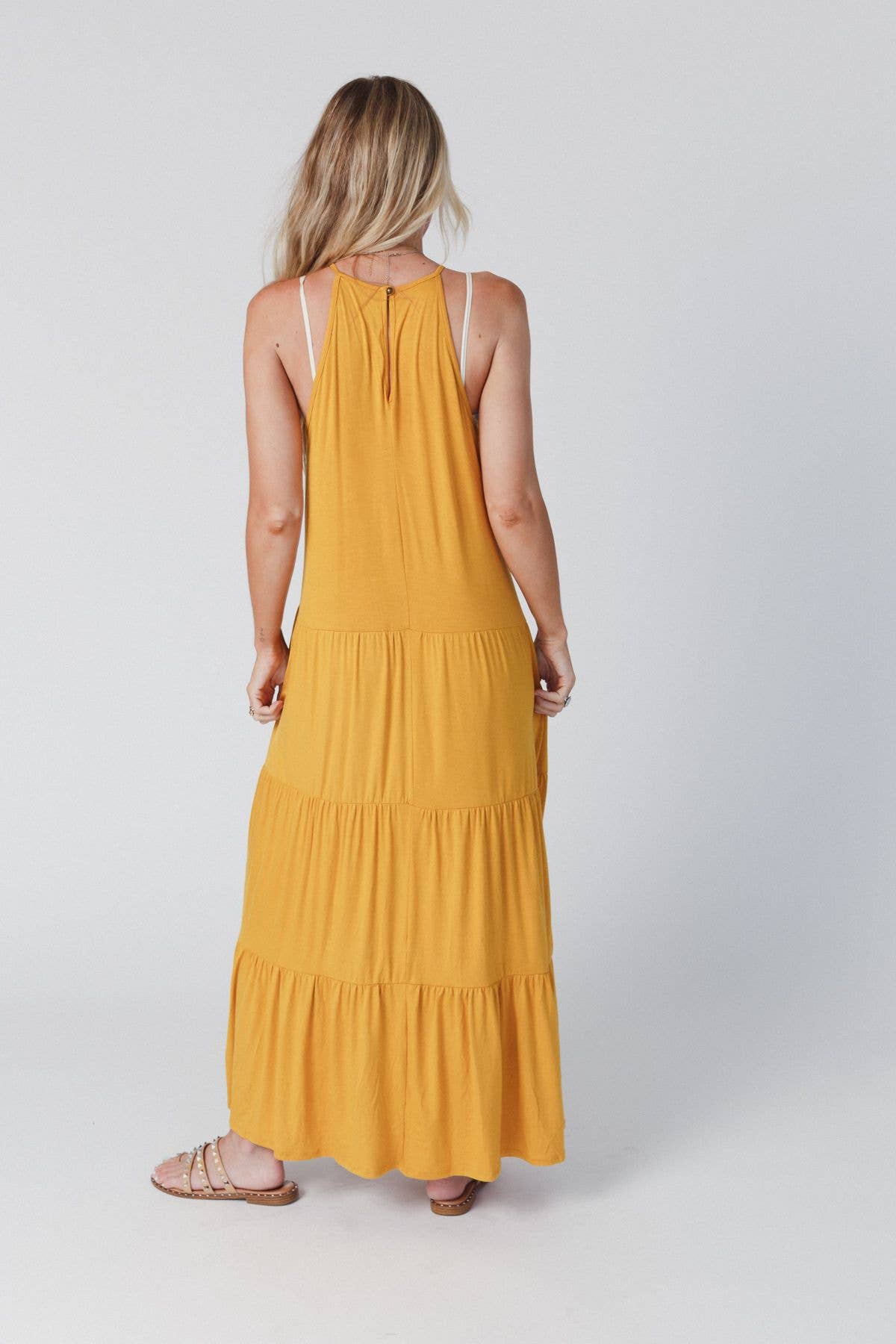 Perfection Tiered Maxi Dress - Mustard: L