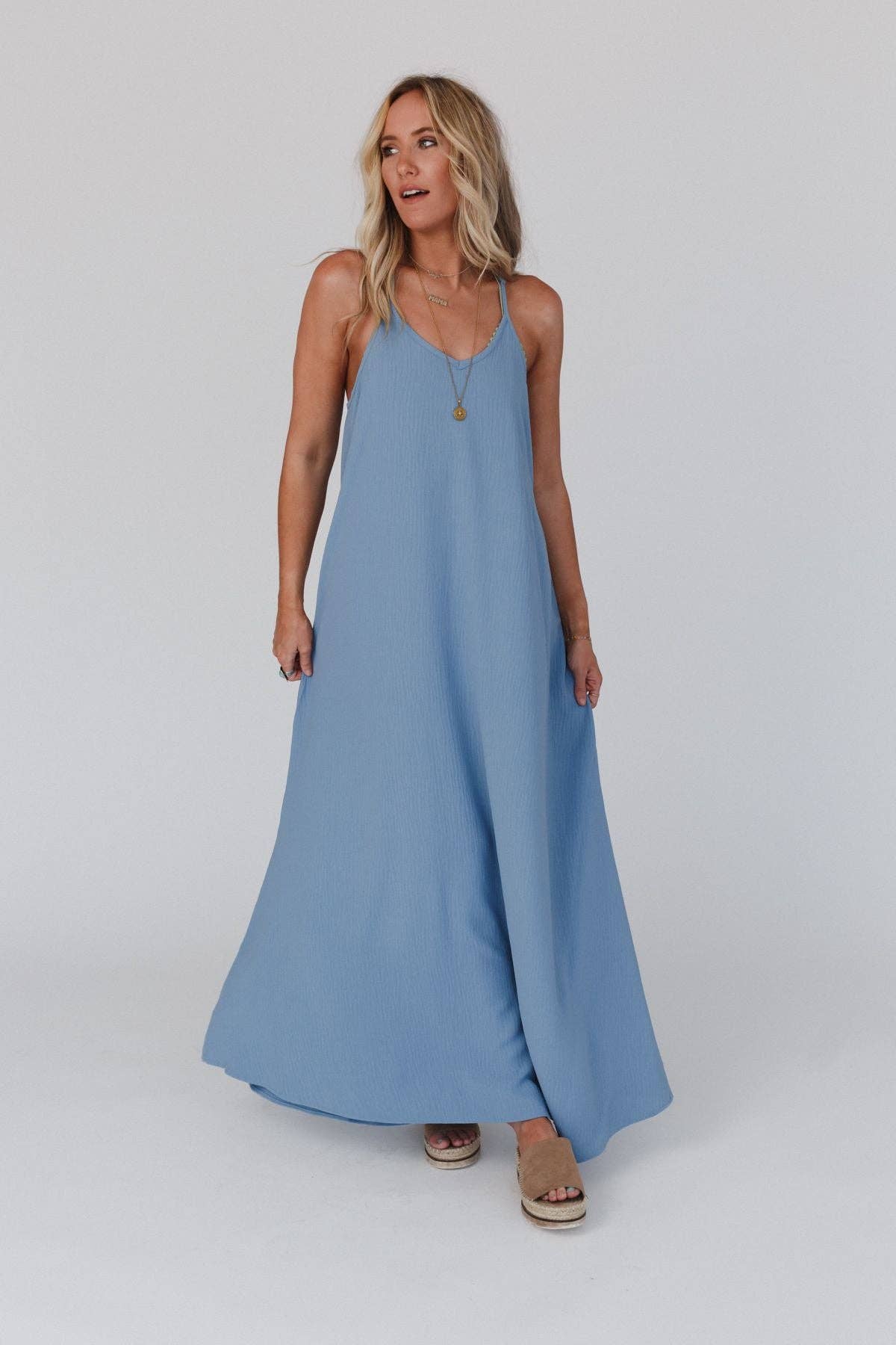 Oasis Pocket Maxi Dress - Dusty Blue: L